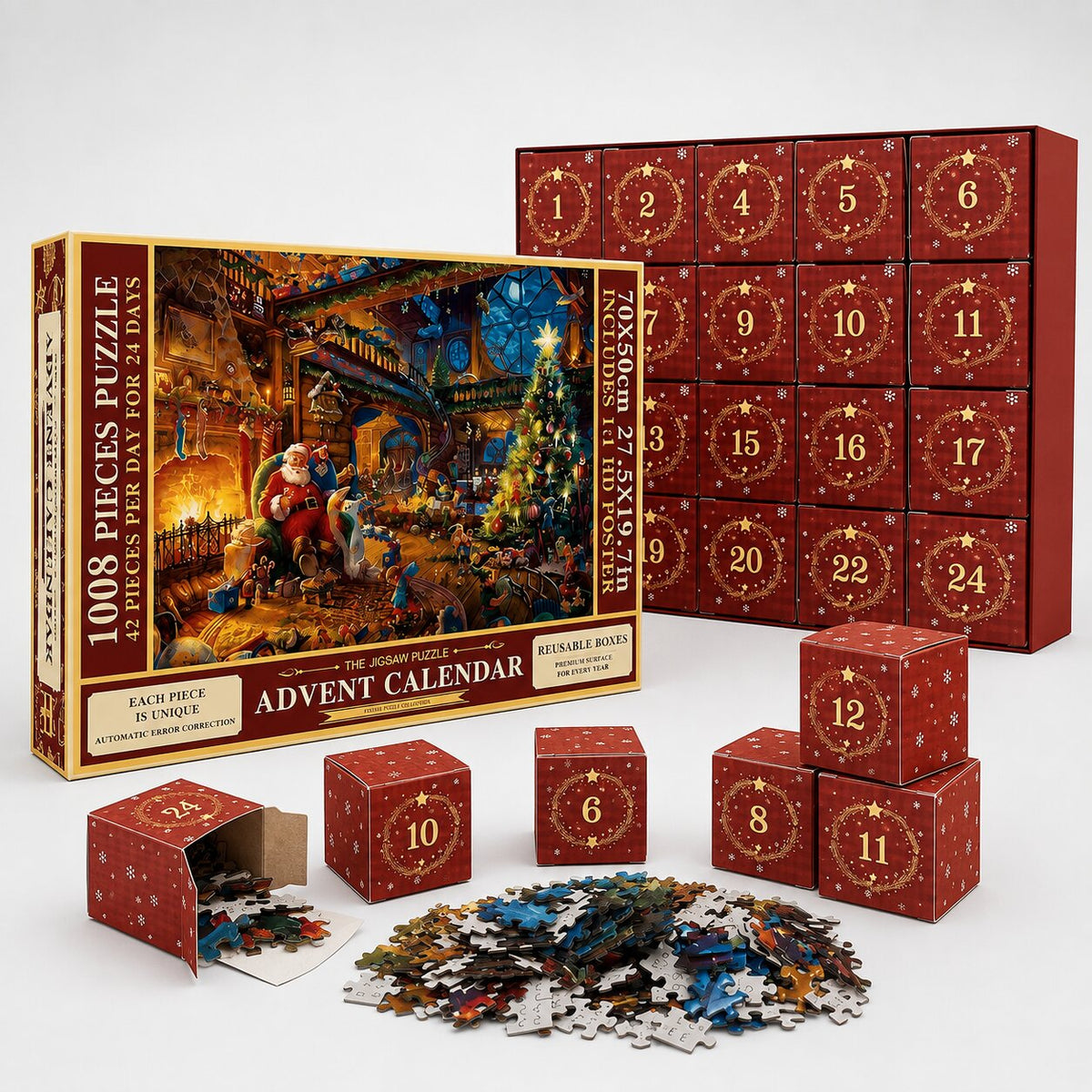 2026 Jigsaw Puzzle Advent Calendar — 24 Daily Boxes, 42 Pieces Each, Festive Christmas Picture