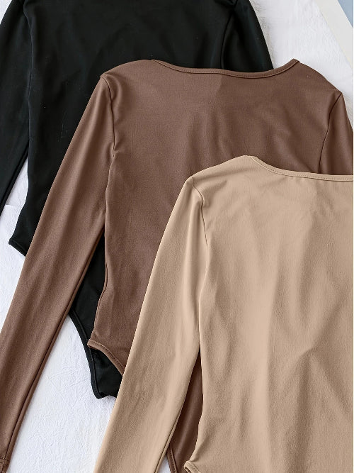3-Pack Women's Casual Long-Sleeve Bodysuits