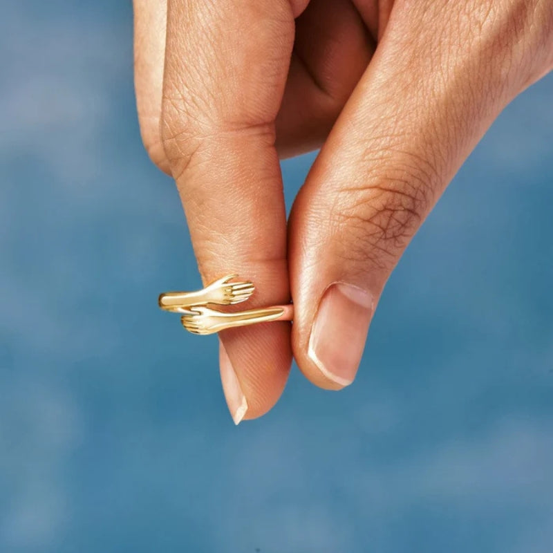 Adjustable Open Ring with Interlocking Hands