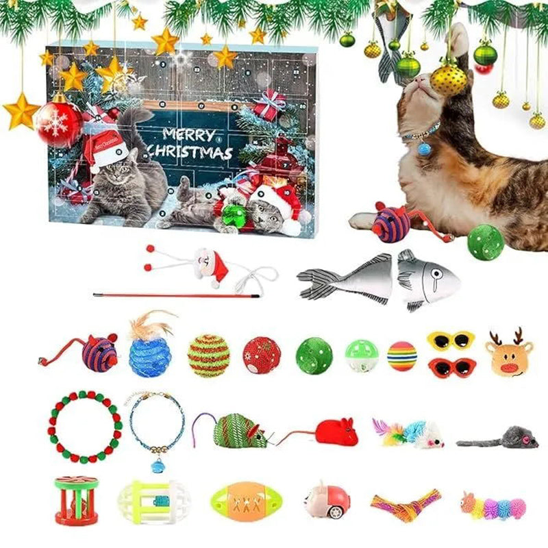 Advent Calendar with 24 Cat Toy Surprises - Christmas Countdown Seasonal Activity for Cats