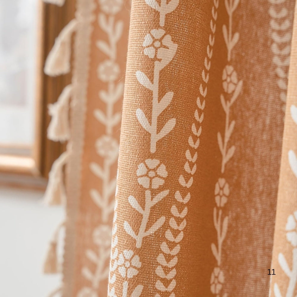 Beige Wheat-Pattern Tassel Curtain