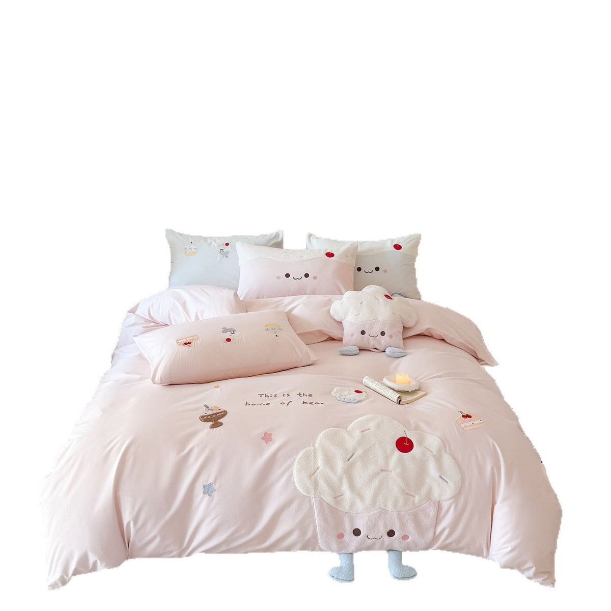 Children's Bedding Set with Embroidered Cupcake and Cloud Appliqués