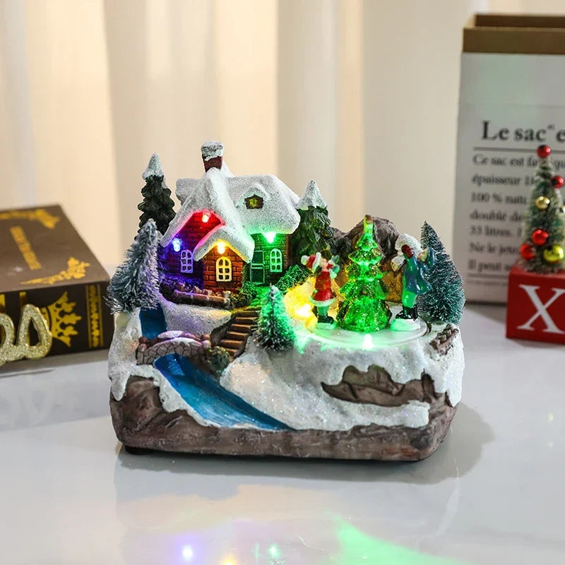 Village de Noël avec éclairage LED et train miniature rotatif