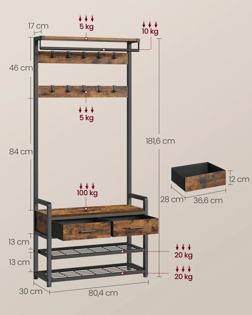 Coat Rack with Shoe Bench