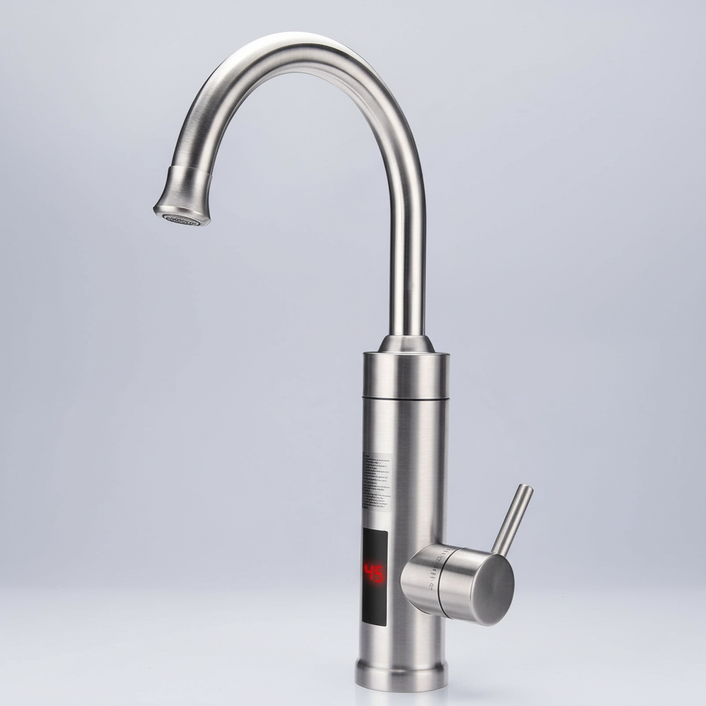 Davy | Electric Kitchen Faucet with Integrated Instant Heater | 3000W Quick Heating System | Stainless Steel Finish | Digital Temperature Display | Instant Hot Water Technology