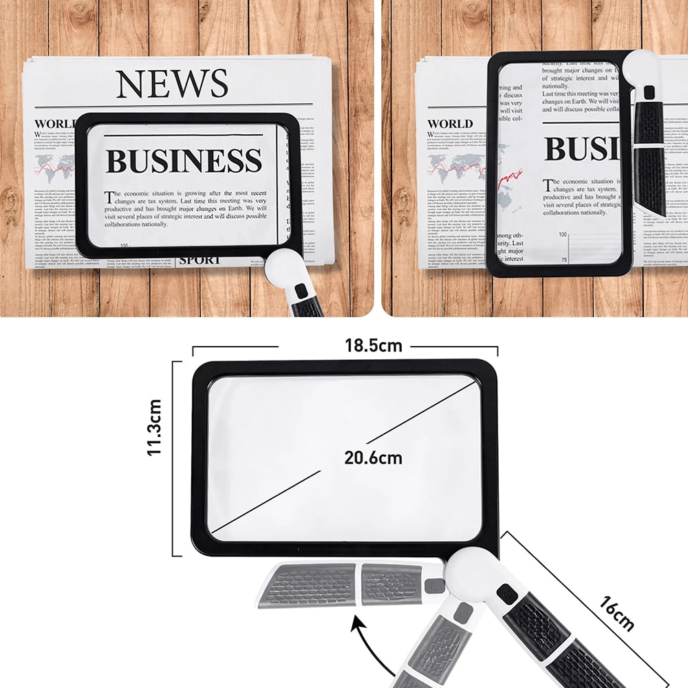 Davy | Full-Sided Handheld Magnifier – 5X Magnification, LED Illuminated Magnifier with 3 Modes, Ideal for Reading Books and for Seniors