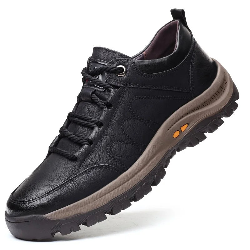 Davy | Hand-Stitched Men's Casual Shoes | Genuine Cowhide Leather | Orthopedic Three-Foot Support Design | Non-Slip Rubber Sole | Water-Repellent & Breathable | Black & Brown