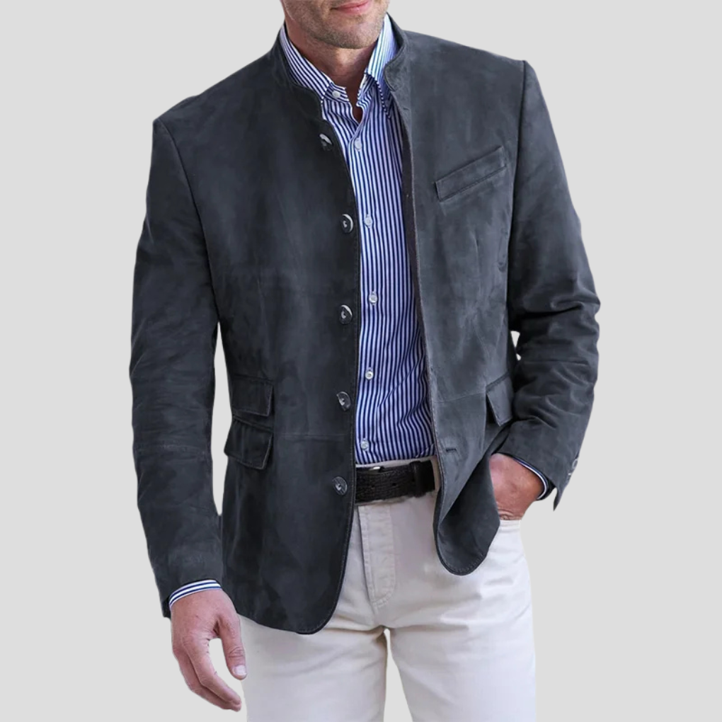 Davy | Men's Band Collar Blazer with Button Detail