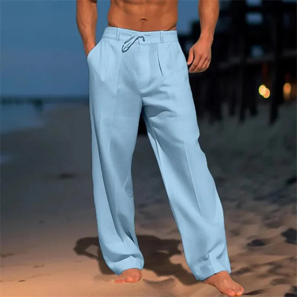 Davy | Men's Linen Blend Trousers with Drawstring Waist