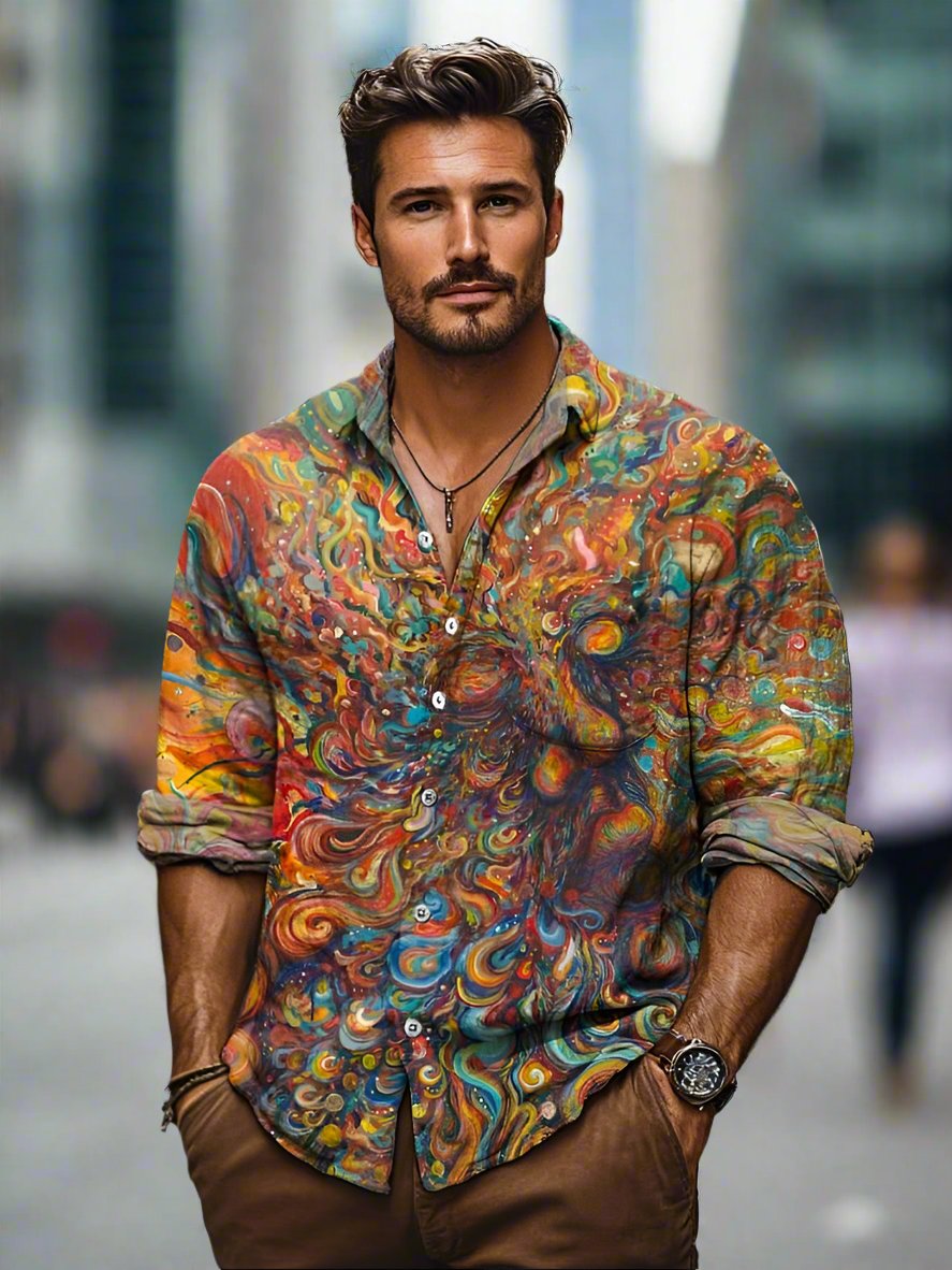 Davy | Men's Long Sleeve Button Down Abstract Print Shirt