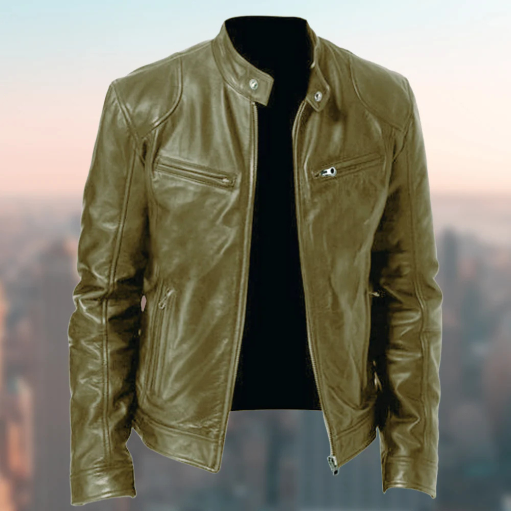 Davy | Men's Racer Leather Jacket with Zip Pockets