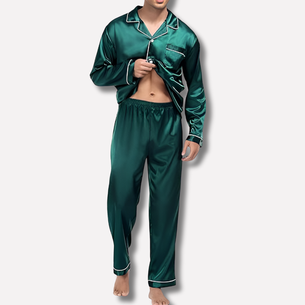 Davy | Men's Satin Pajama Set with Piping