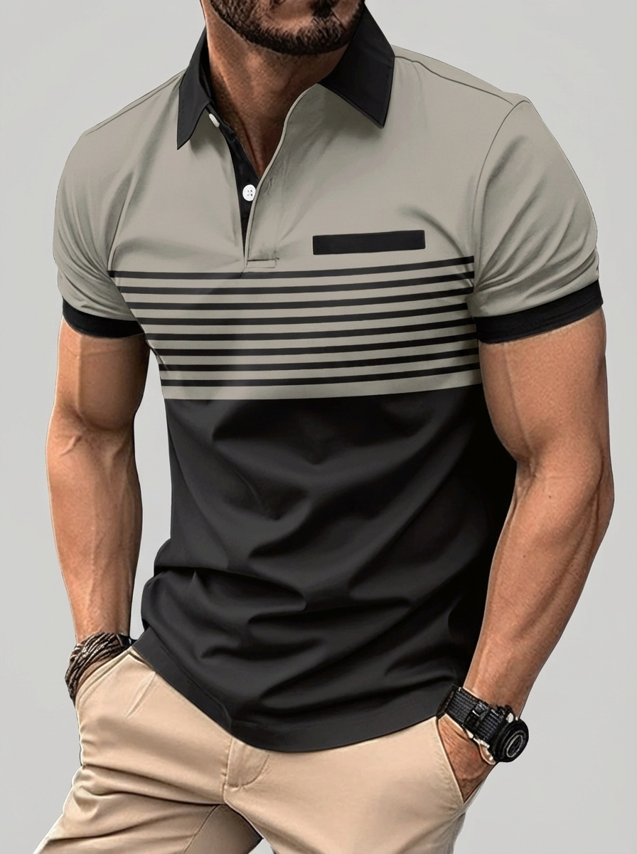 Davy | Men's Striped Color Block Polo Shirt