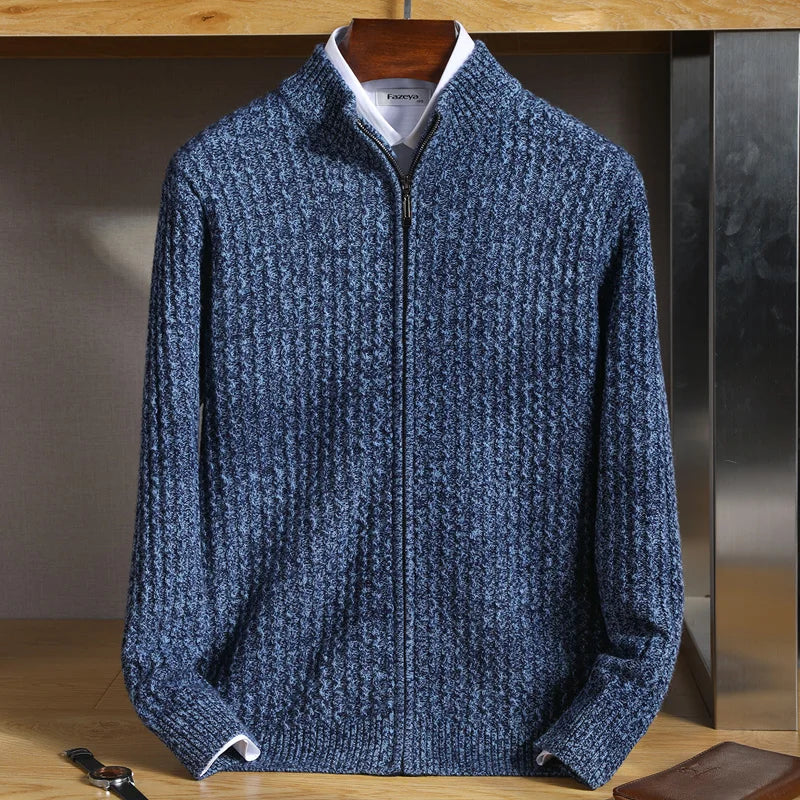 Davy | Men's Waffle Knit Cardigan with Zipper