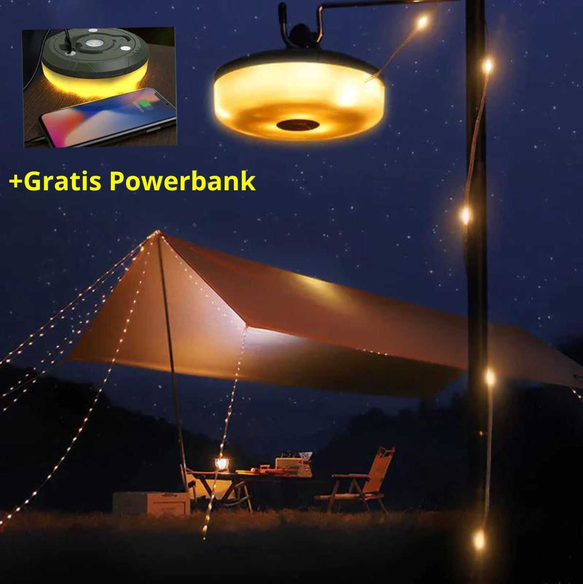 Davy | Rechargeable Waterproof Camping Lamp with Light Strip