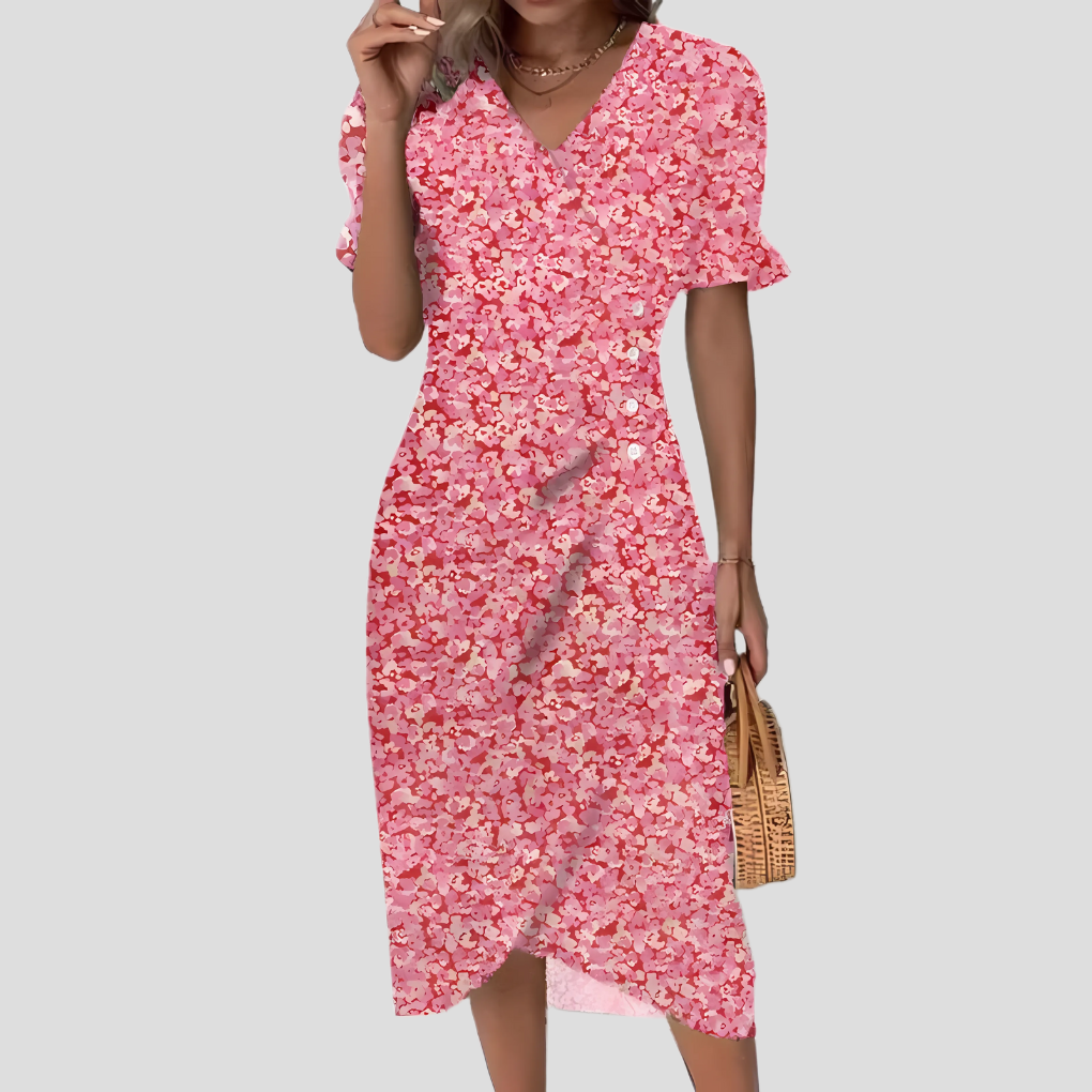 Davy | Women's Floral Wrap Midi Dress with Buttons