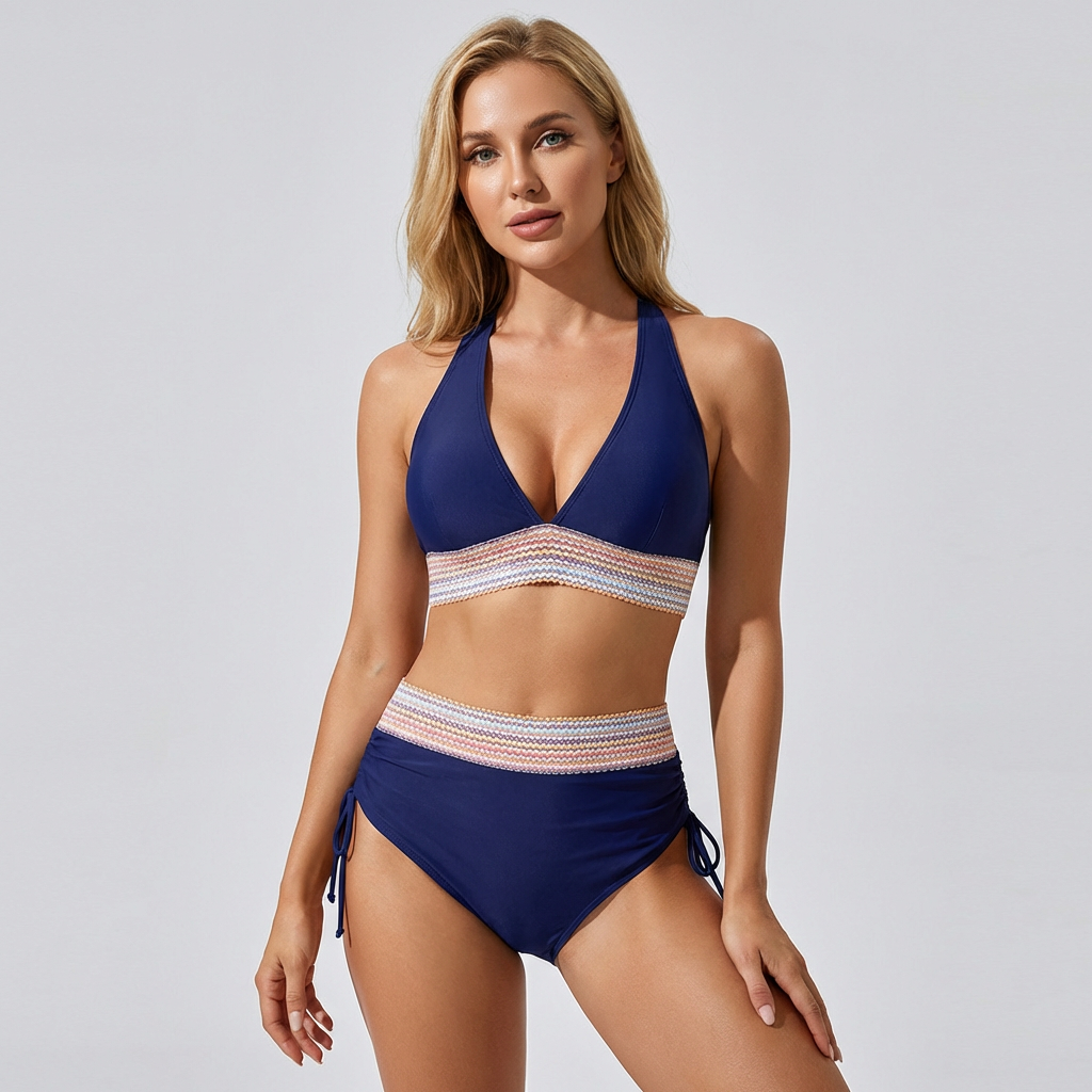 Davy | Women's High-Waisted Bikini with Textured Waistband
