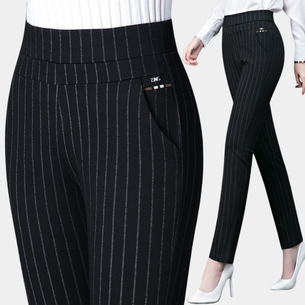 Davy | Women's High Waisted Stretchy Pants with Pinstripes