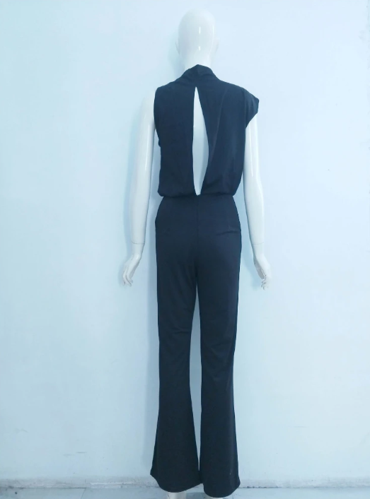 Davy Women's Jumpsuit with Round Neckline, Sleeveless and Wide Leg