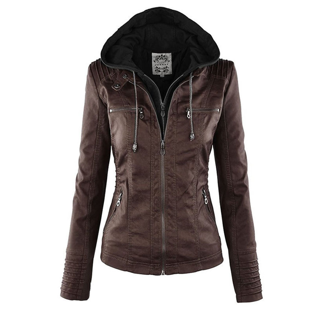 Davy - Women's Leather Jacket with Hood