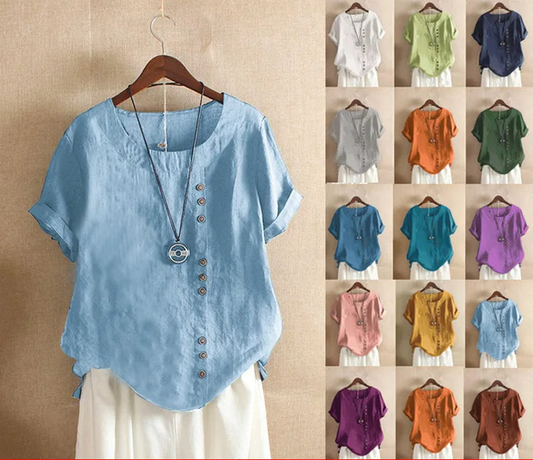 Davy | Women's Linen Blend Blouse with Button Detail