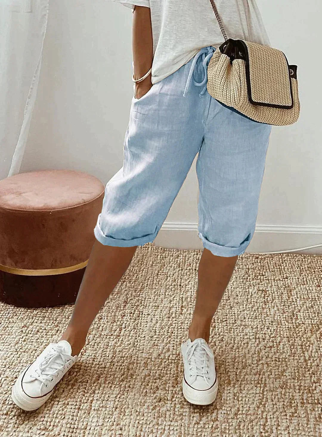Davy | Women's Linen Cropped Drawstring Pants