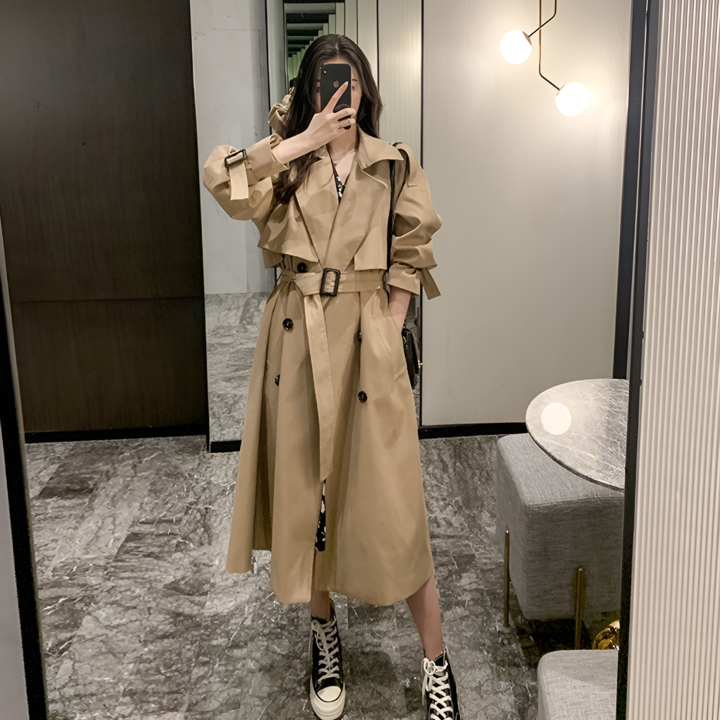 Davy | Women's Long Trench Coat with Button Detail