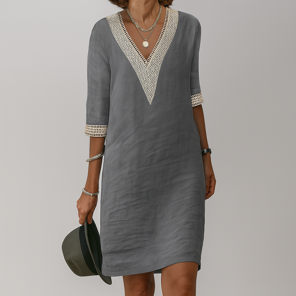 Davy | Women's V-Neck Lace Trim Mini Dress