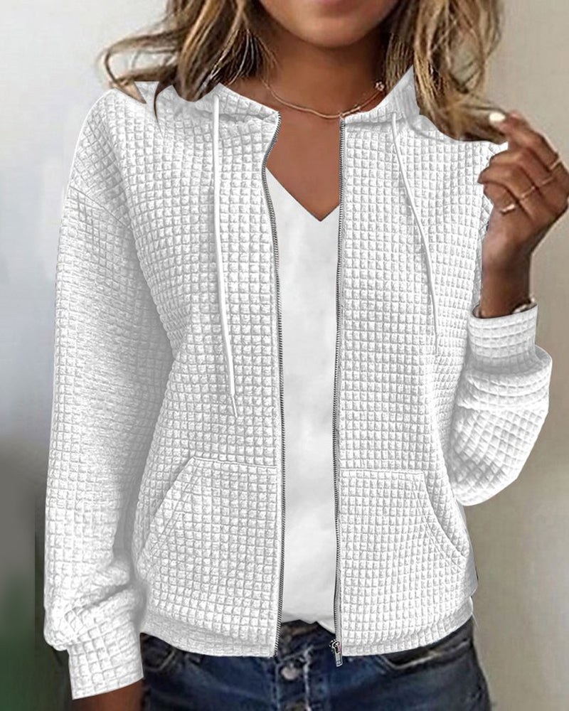 Davy | Women's Waffle Knit Zip-Up Hoodie with Pockets