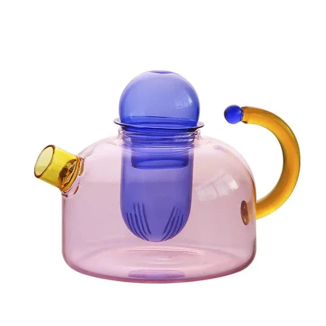 Elegant borosilicate tea set with unique design and vibrant colors – dishwasher safe, cup 80 ml, teapot 400 ml