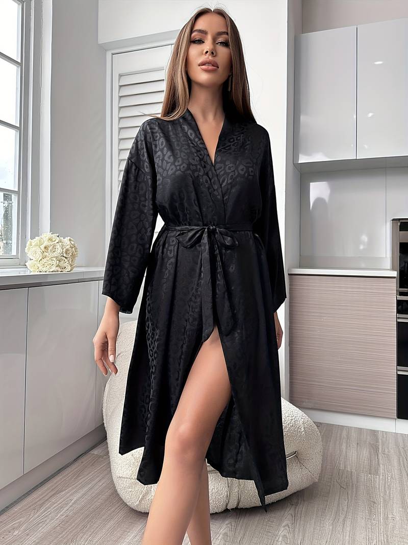 Elegant Leopard Print Satin Robe