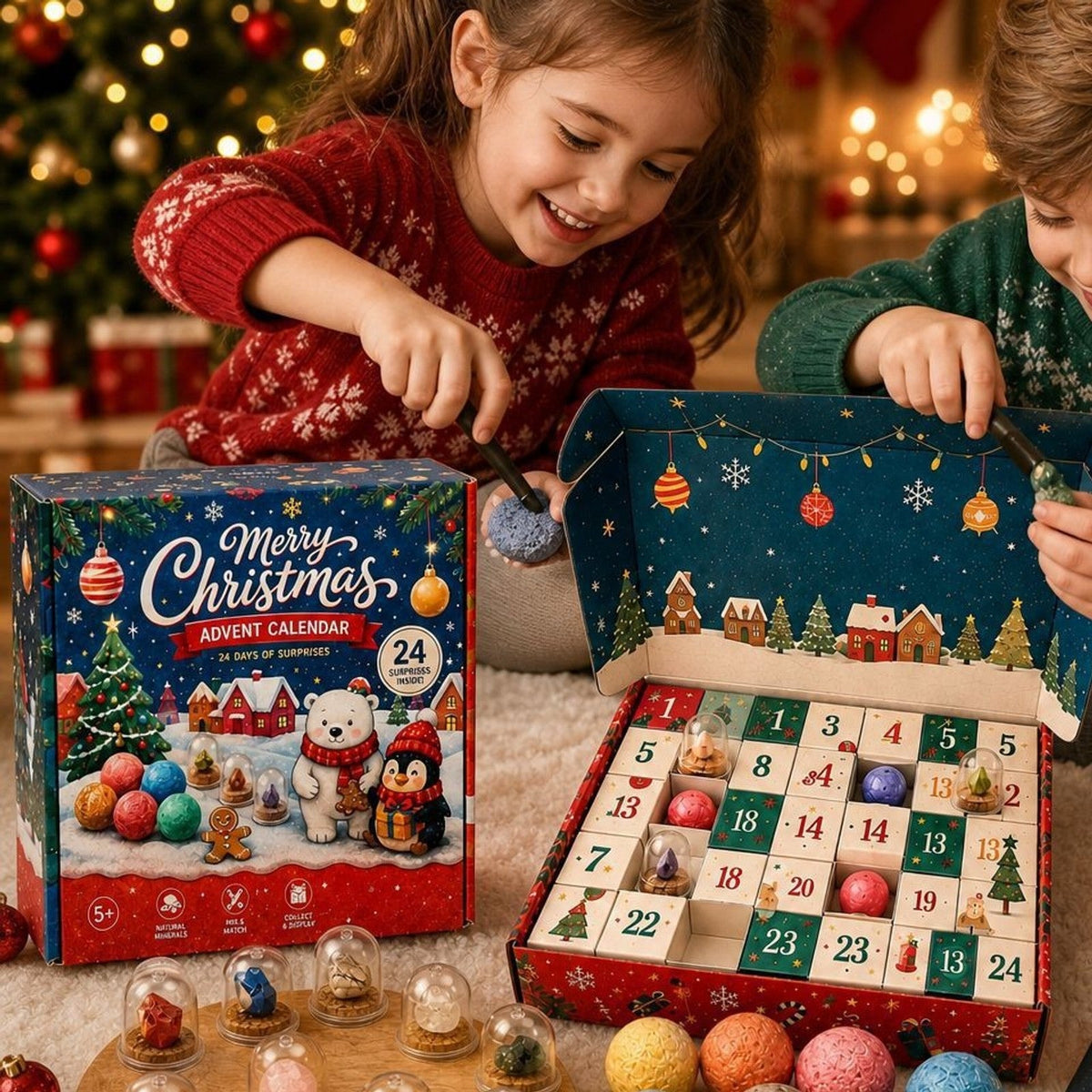 Gemstone Excavation Advent Calendar, 24 Days with Dig Balls, Tools and Stones