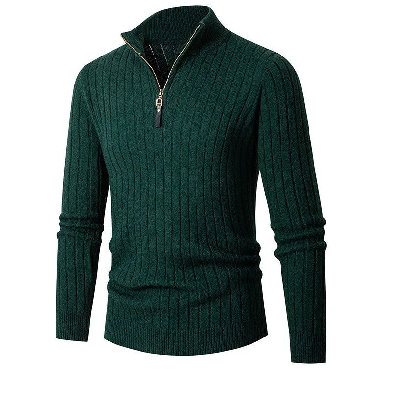 Pull à col montant demi-zippé en mélange filé avec coupe ajustable
