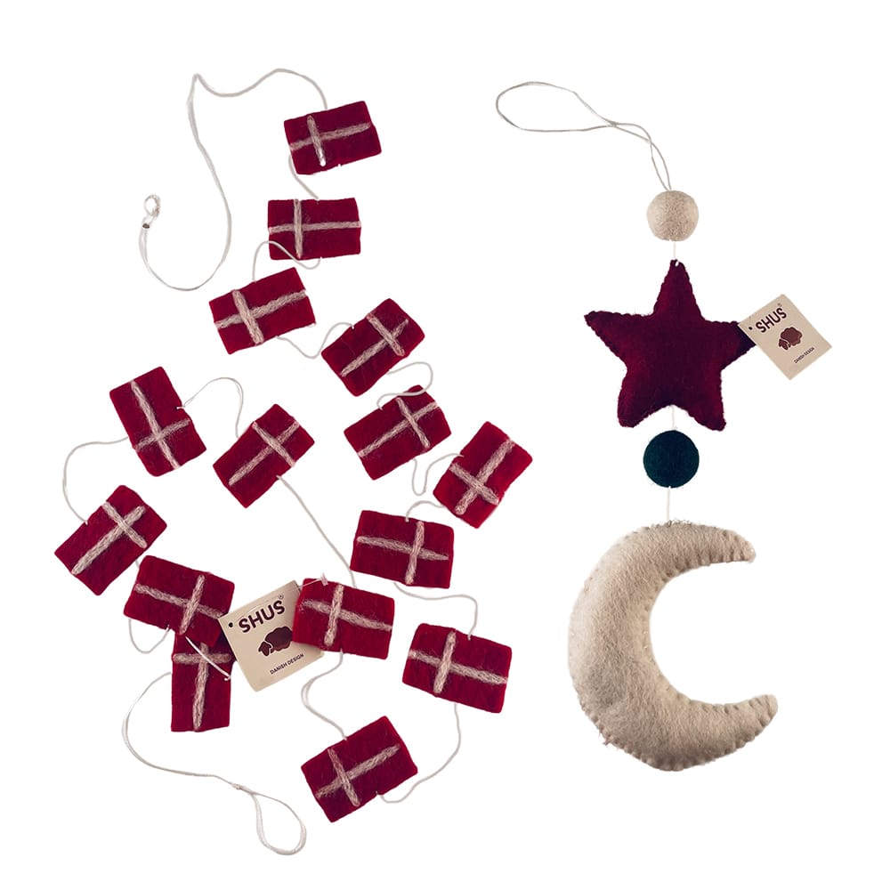 Handmade Moon, Star and Planets Christmas Decoration - 100% Pure Wool