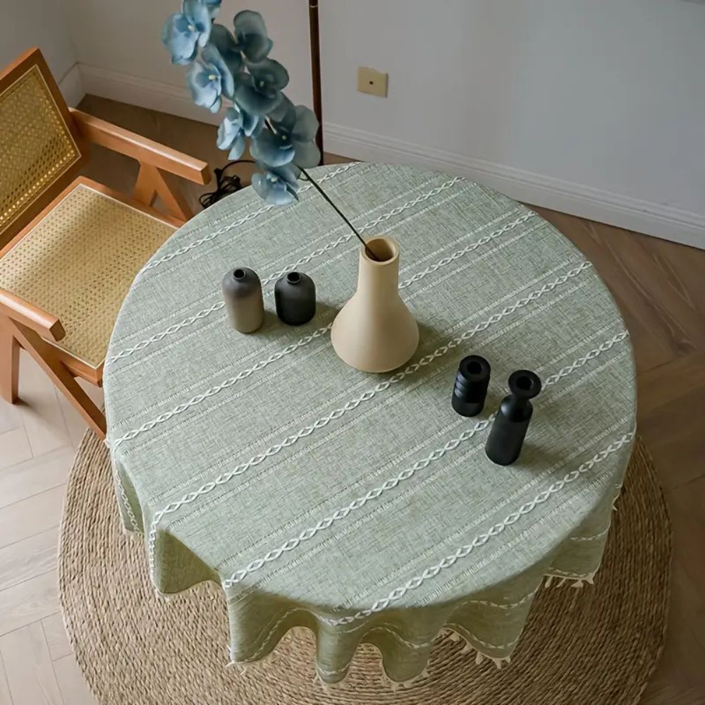 Leaf Embroidered Round Tablecloth