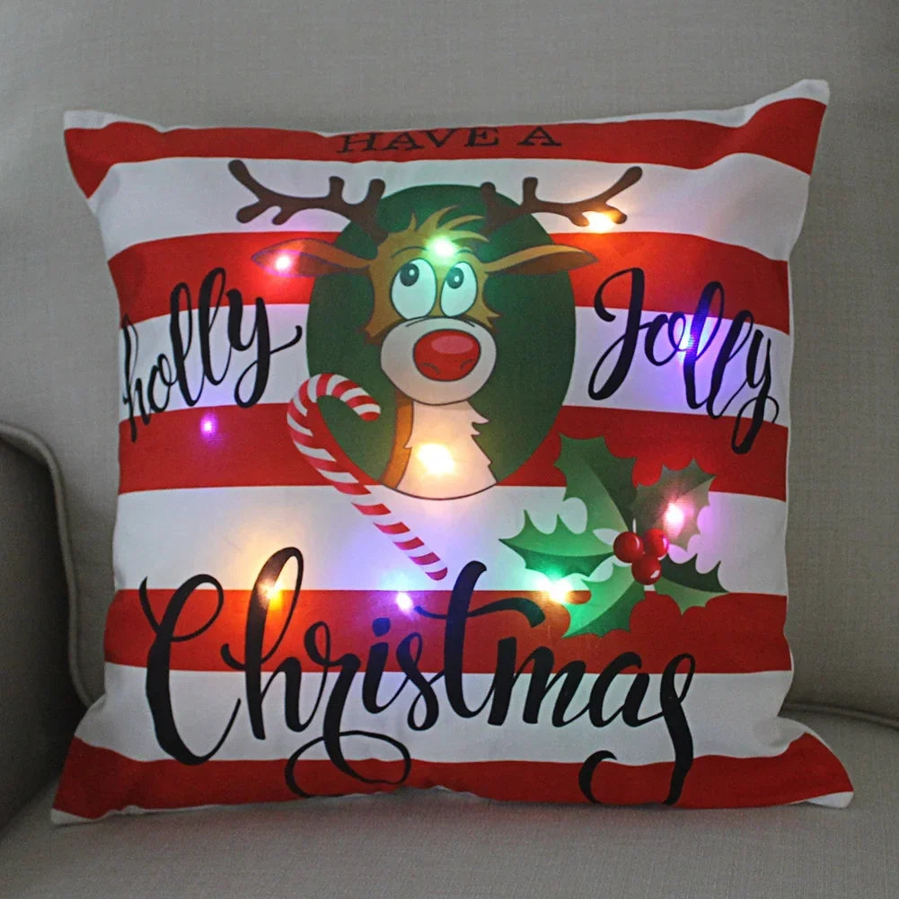 LED Christmas Cushion Cover with Luminous Holiday Patterns and Soft Fabric for Home Décor