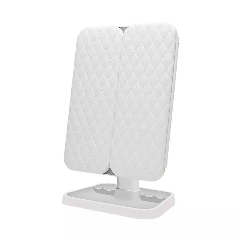 LED Makeup Mirror with Adjustable Magnification and Stylish Storage Tray