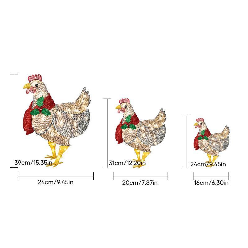 Décoration de Noël lumineuse en forme de poulet avec écharpe