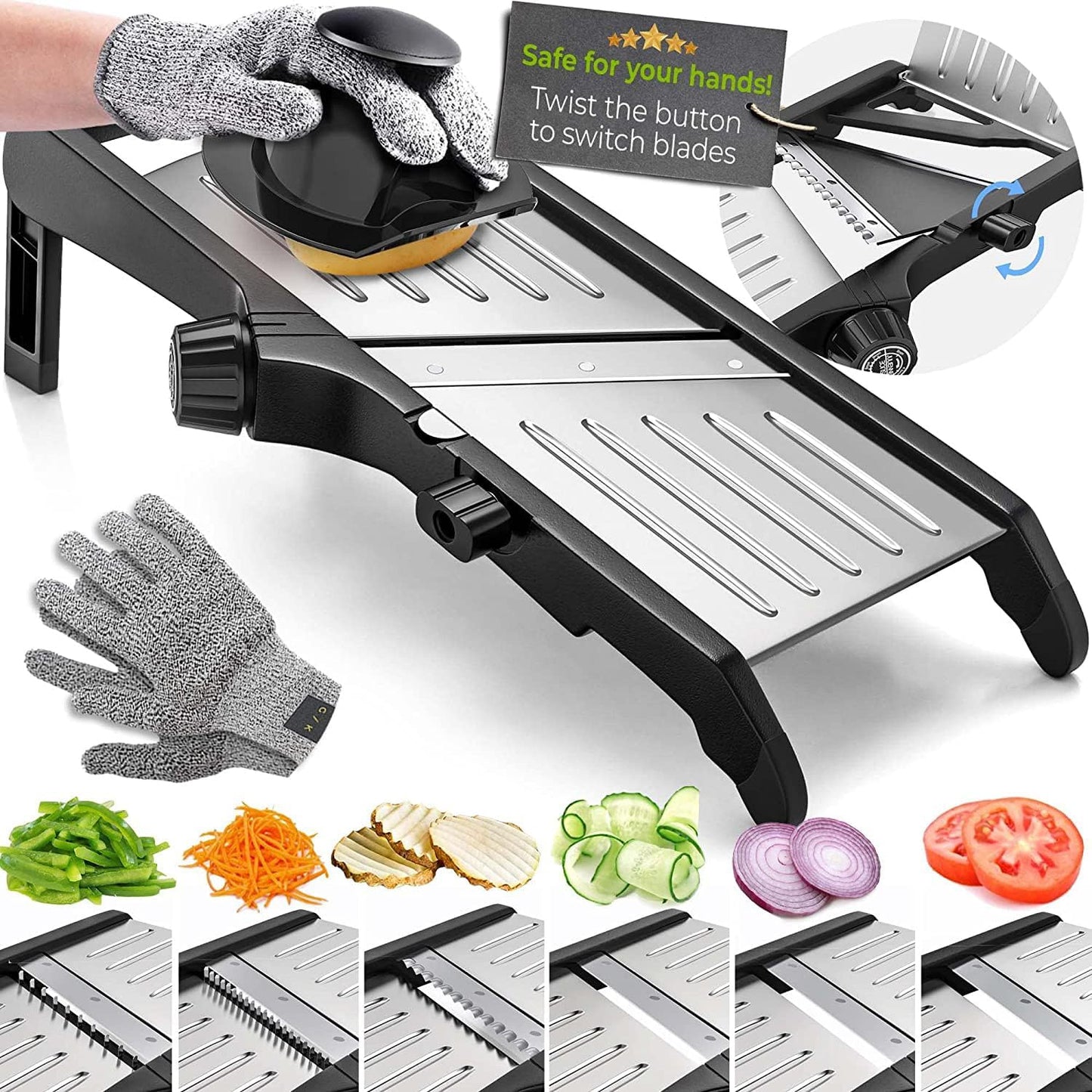 Mandoline with Protective Gloves for Safe Slicing
