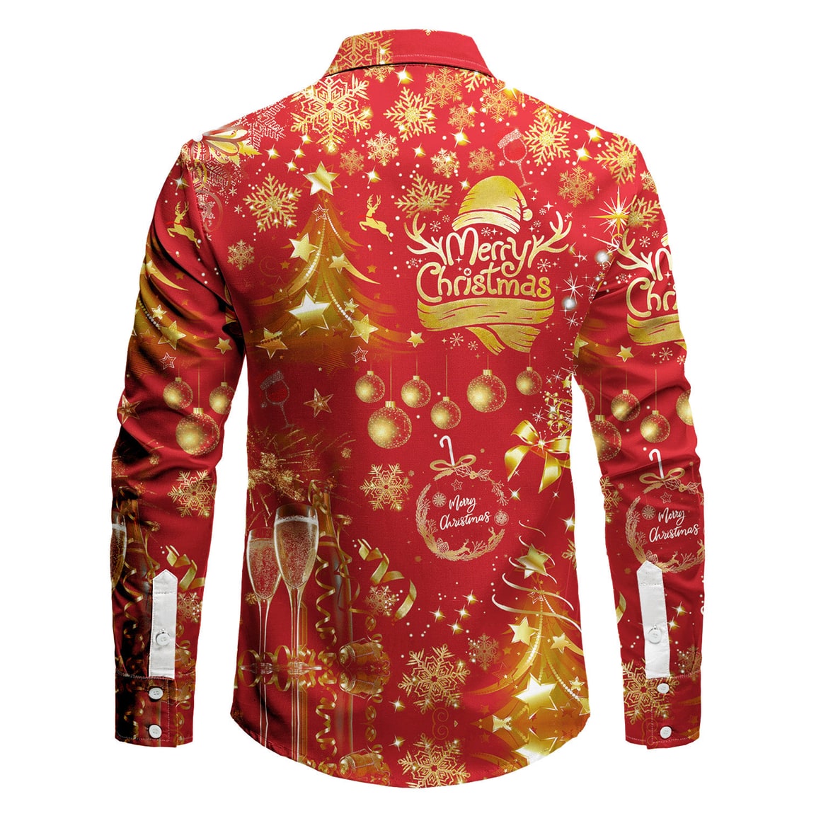 Men's Christmas Shirt with Funny Holiday Print, Spread Collar and White Button-Up Front