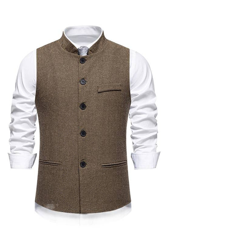 Men's Elegant Herringbone Waistcoat with Functional Pockets