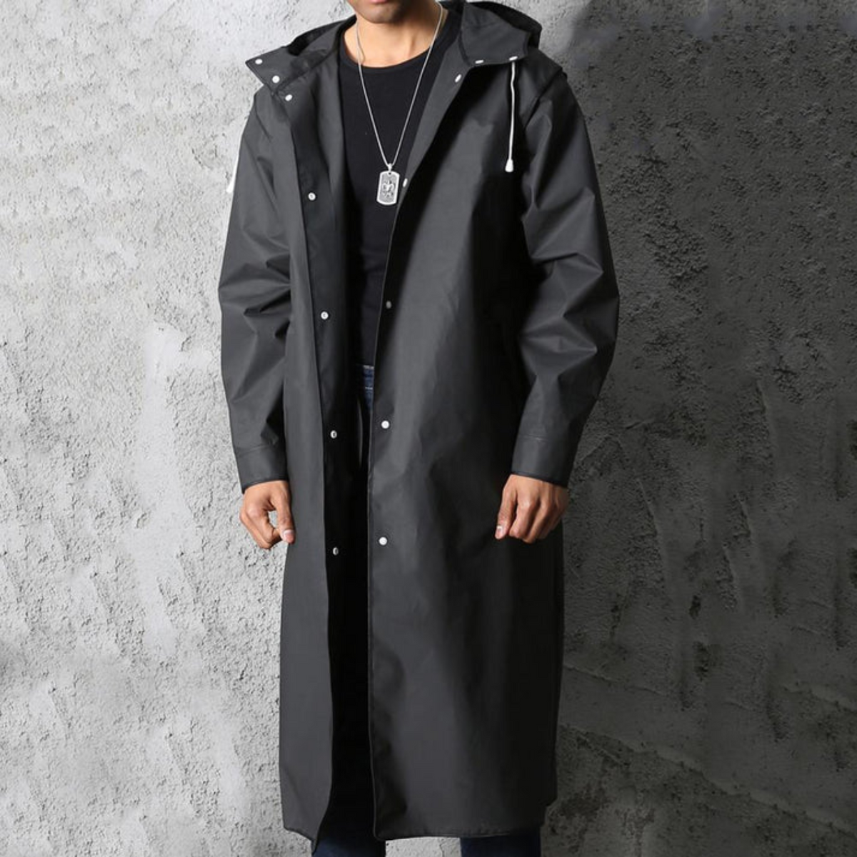 Men's Long Raincoat – Waterproof & Breathable Protection with Hood