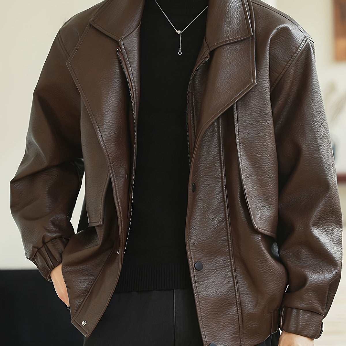 Blouson bomber décontracté pour homme en similicuir, coupe standard