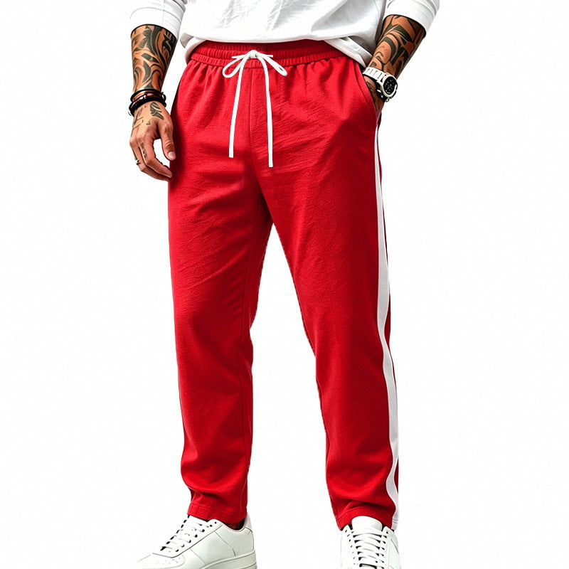 Men's Straight-Leg Athletic Track Pants with Side Contrast Stripe and Elastic Drawstring Waistband