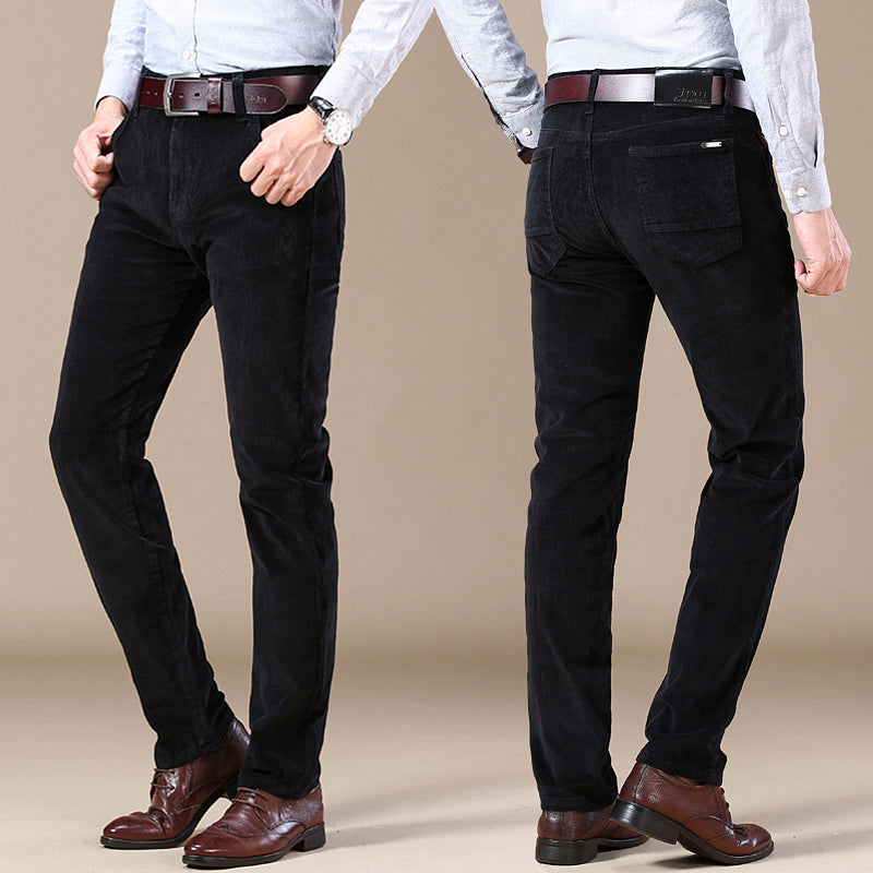 Pantalon habillé pour homme en velours côtelé extensible à jambes droites
