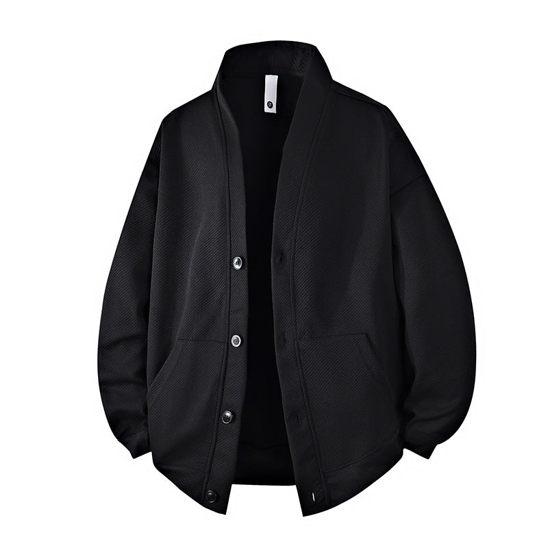 Veste cardigan en maille texturée pour homme, avec patte de boutonnage complète et poches plaquées