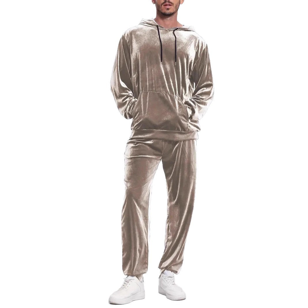 Men's Velour Tracksuit with Hoodie and Casual Joggers