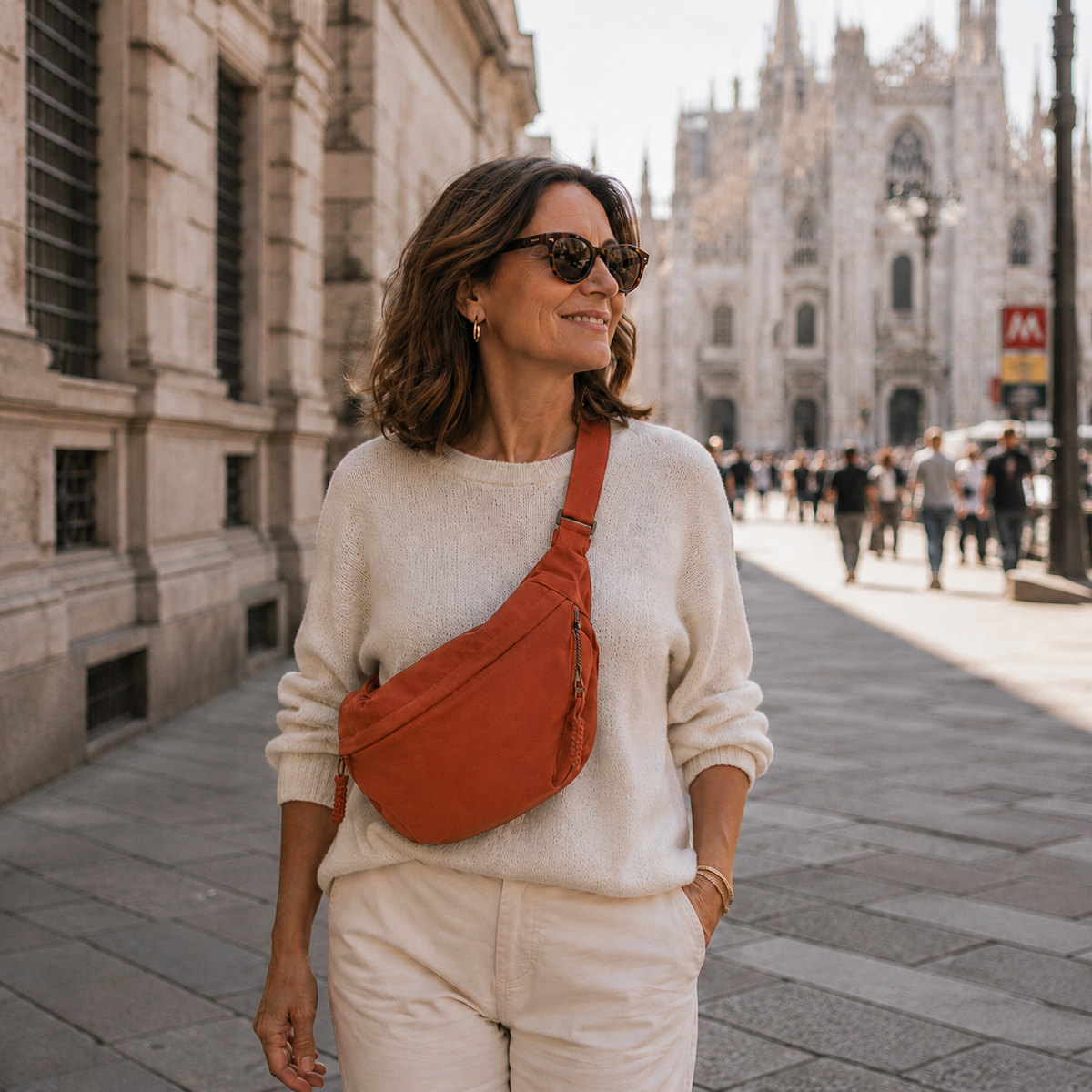 Sac bandoulière orange en demi-lune