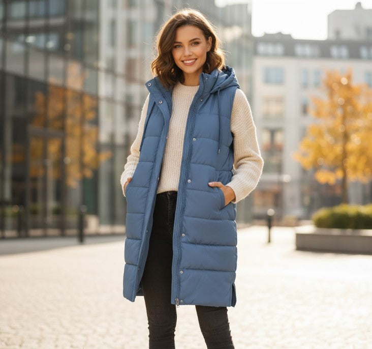 Parque - Knee-Length Puffer Vest for Women