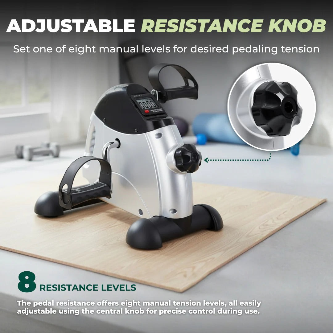 Portable Under-Desk Exercise Bike Pedal Trainer with Adjustable Resistance and LCD Display